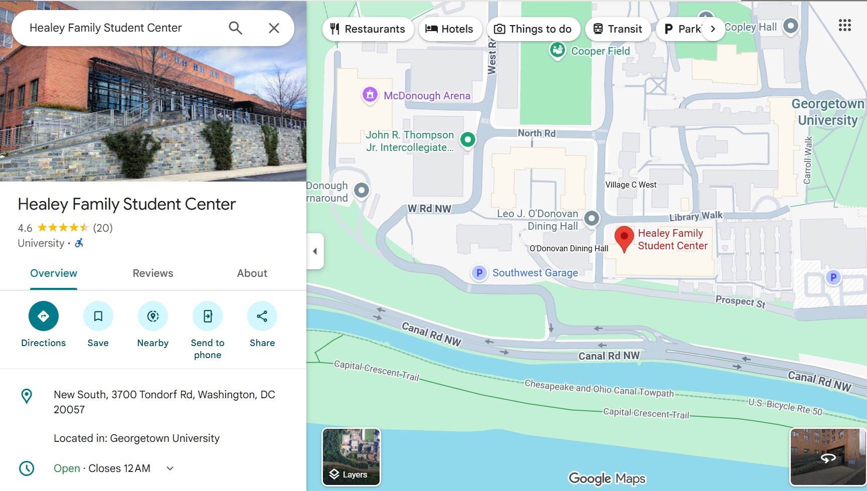 Google Maps View of Healey Family Student Center